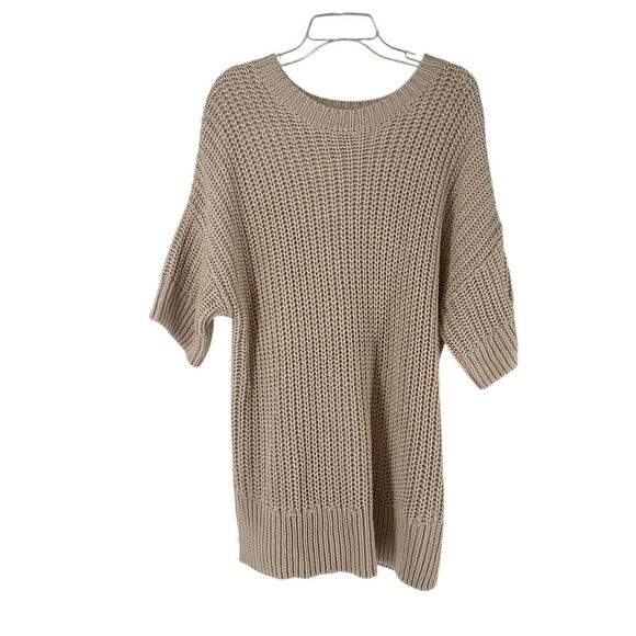 Chunky Oversized Tunic Sweater Short Sleeve H&M Beige Neutral Size M Oversized - Picture 8 of 8
